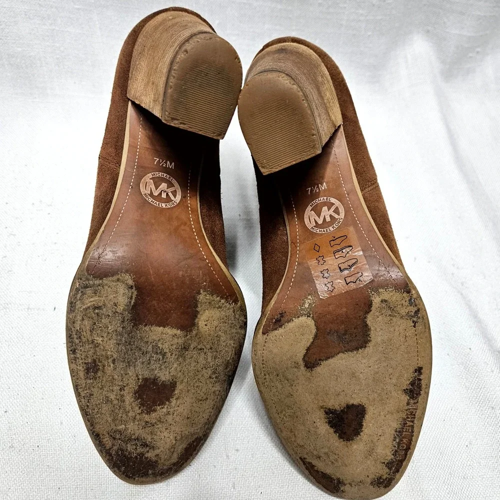 Michael Kors Chelsea Boots Womens 7.5 Brown Suede Stacked Block Heel Booties Y2K